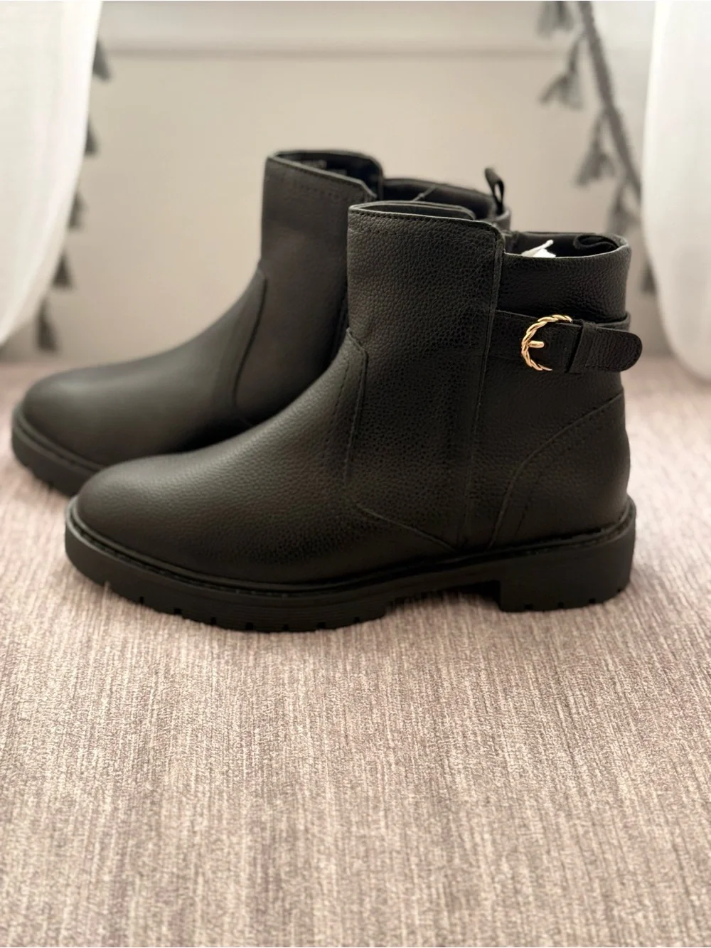 Gap Kids - Black Ankle Boots with Decorative Gold Buckle - Size 2